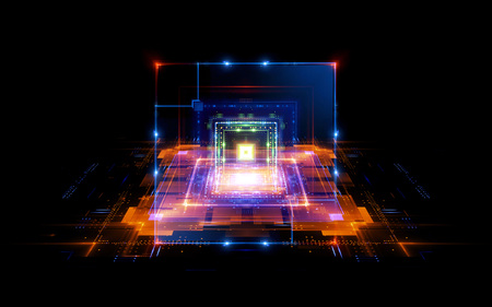Information CPU engineering.Modern technology. Computer communications. Light effect. Big data...