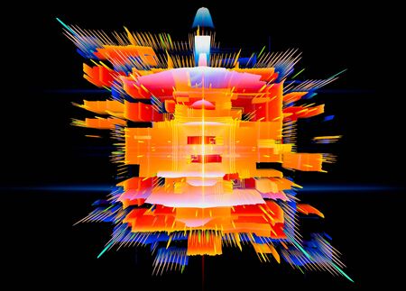 Abstract dark background. Bright box. Shine square. Sci fi shape. Light golden geometry. Smart code....