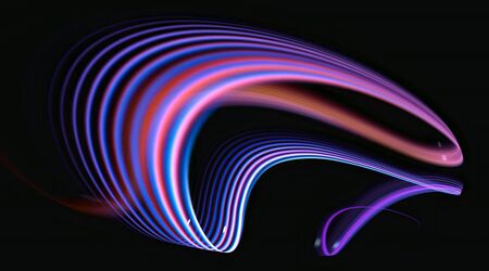 Glow effect. Ribbon glint. Abstract rotational border lines. Power energy. LED glare tape. Luminous shining neon lights. Cosmic abstract waves. Magic design round whirl. Swirl trail effect.の写真素材