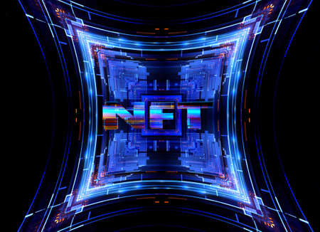 Crypto currency. Abstract effect. Future tech. NFT non-fungible token. Digital cryptoart. Shine...