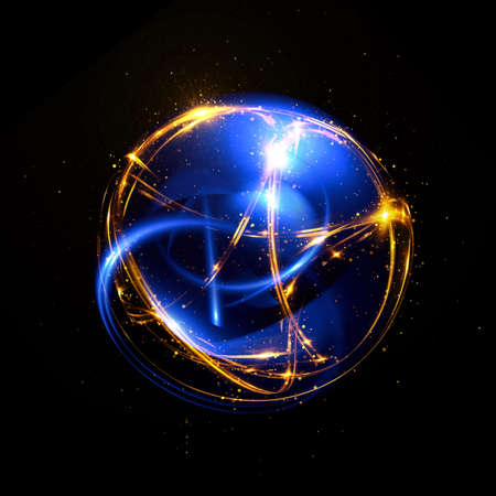 Vivid abstract background. Beautiful swirl trail effect frame. Mystical portal. Bright sphere lens. Rotating lines. Glow ring. Magic ball. Led spiral. Glint lines. Focus place. Illusory flashの写真素材