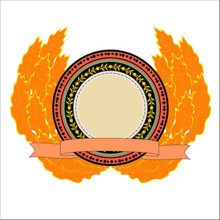 Round emblem with oak leaves and ribbonのイラスト素材