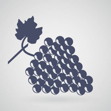 Silhouette of grapes with glare on berries with twig and a leafのイラスト素材