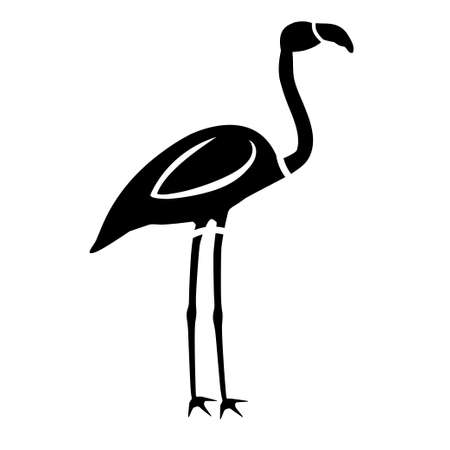 The black silhouette of flamingo standing on two legs. Side view.のイラスト素材
