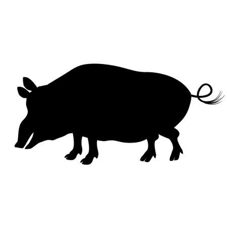 Black - White silhouette of the wild boar, pigs that can be used for printing, to design a menu, design the Chinese horoscope and other projectsのイラスト素材