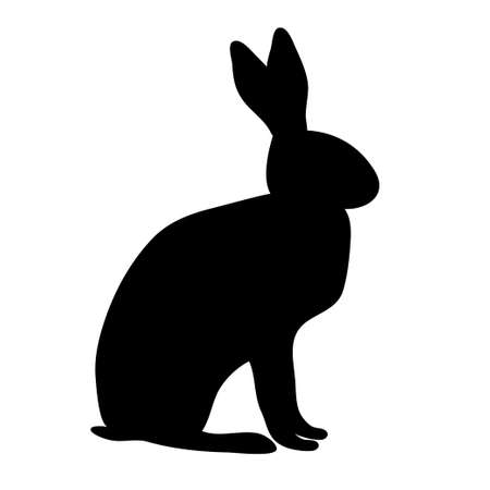 Black and white silhouette of a fluffy rabbit or hare sitting on a white background. Suitable as a logo, icon or design element of your design Projects.のイラスト素材