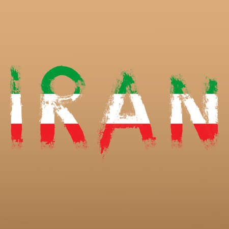 Name of the country of Iran is written in the style of lettering sloppy dry brush. The letters are made in the three colors of the national flag, red, white, black.のイラスト素材