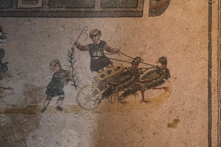 A mosaic of Villa del Casale, in Piazza armerina, Sicily, an ancient roman villaの写真素材