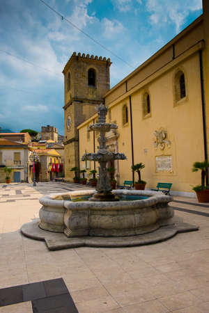 The church square of Castroreale, a picturesque village in the Northern Sicily. It has around 2,702 inhabitants but over 80 churches, with some houses dating back to the 13th century.The Castroreale name comes from Latin, and meansのeditorial素材
