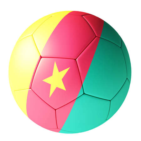 Football with flag of cameroon on white backgroundの写真素材