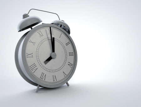 3D Render. Alarm clock made of white material. The hands show eight seconds to go