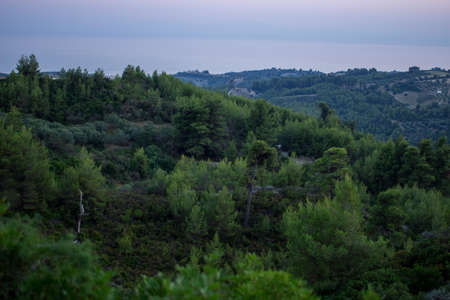 Sunset in Greece in the mountains overlooking the sea