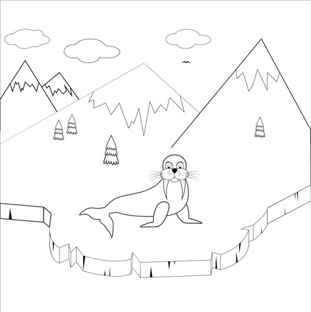 Walrus on an ice floe for children's coloringのイラスト素材