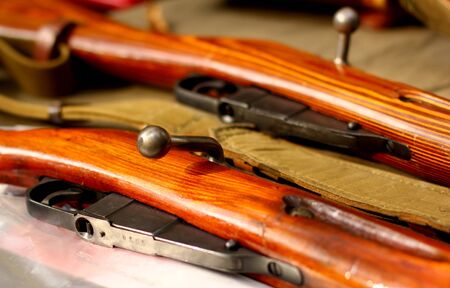 Old bolt rifles backgroundの写真素材