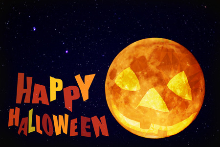 Happy halloween pumpkin moon with star at dark night sky blank card backgroundの写真素材