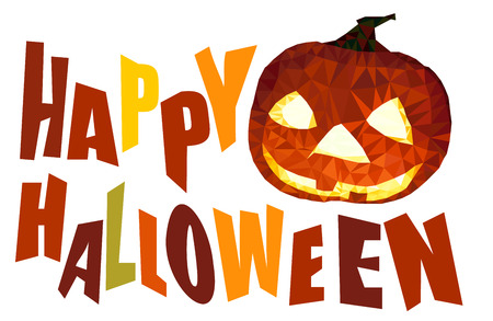 Happy Halloween colors text with polygon Pumpkin vectorのイラスト素材
