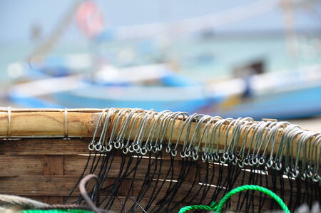 Basket with longline hooks attached to the main line used by local fishermen on Bali, Indonesia.の写真素材