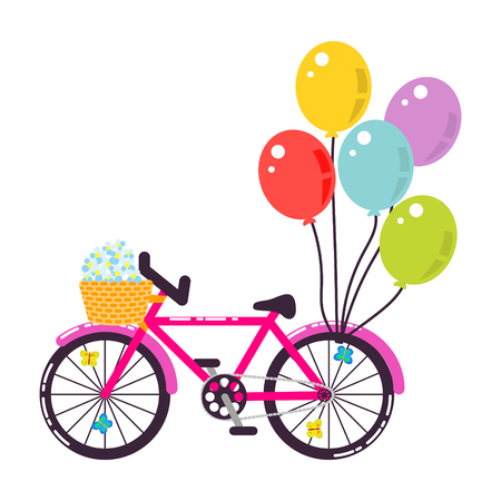 Pink girlish gift bicycle illustration.のイラスト素材