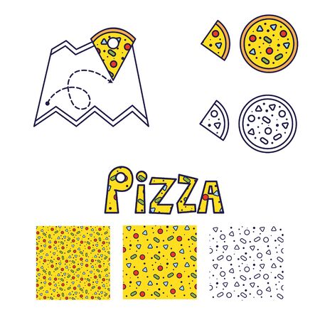 Pizza line icon and seamless pattern set.のイラスト素材