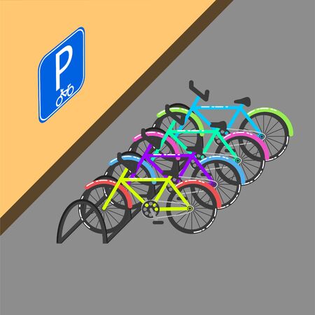 Cycle parking with sign on the wall vector illustration.のイラスト素材