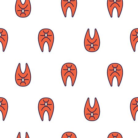 Salmon fish steak line icon seamless vector pattern.のイラスト素材