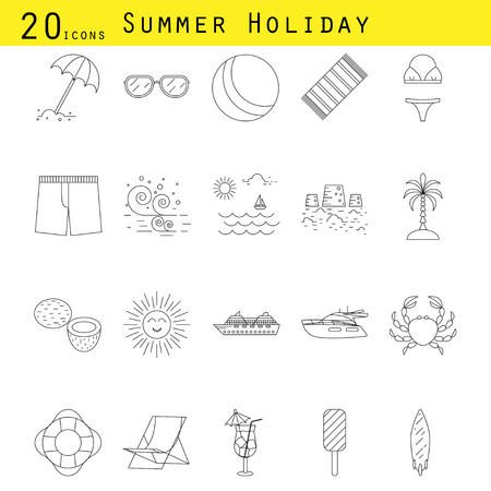 Summer holiday vector thin line icon set.のイラスト素材