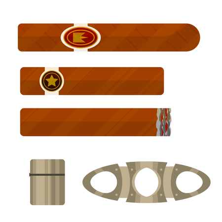 Cigars with metallic lighter and guillotine tool vector illustration set.のイラスト素材