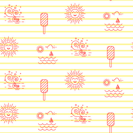 Summer beach line striped icon seamless vector pattern.のイラスト素材