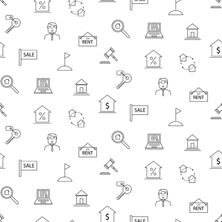 Real estate black and white icon seamless pattern.のイラスト素材