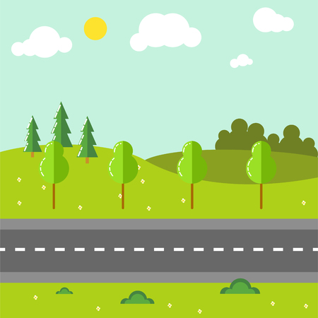 Rural landscape with road vector illustration.のイラスト素材
