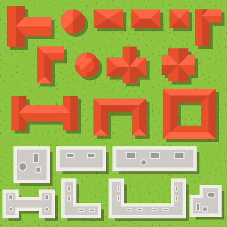 Top view red roofs and gray rooftops vector set.のイラスト素材