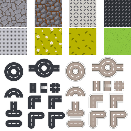 Landscape seamless tiles and road vector set.のイラスト素材