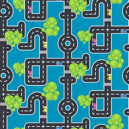 Top view roads and streets seamless vector blue pattern.のイラスト素材