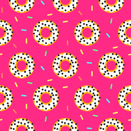 Doughnut white on pink sweet seamless pattern.のイラスト素材