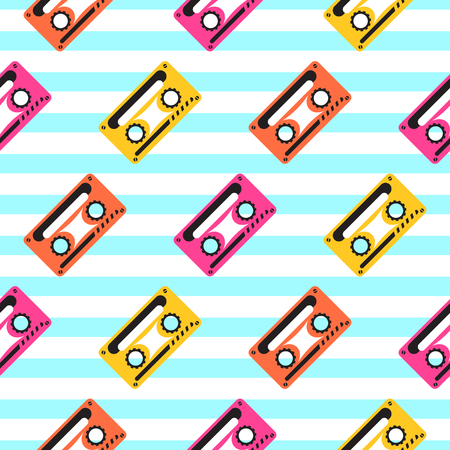 Vintage pop art music tape striped seamless pattern.のイラスト素材