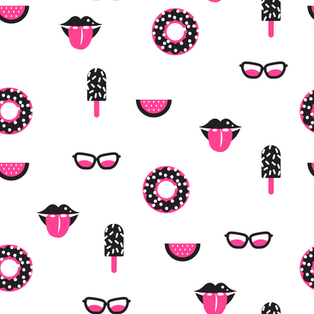 Funky pop pink and black vector seamless pattern.
