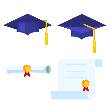 Graduation cap and diploma scroll vector icon.のイラスト素材