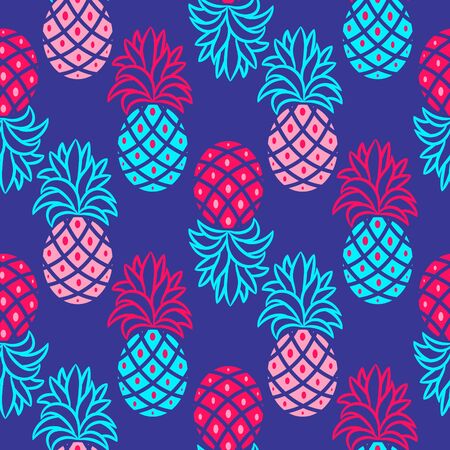 Pineapple blue and pink bright seamless vector pattern.のイラスト素材