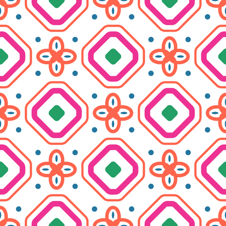 Geometric mediterranean coral red and white rhombus seamless tile pattern.のイラスト素材