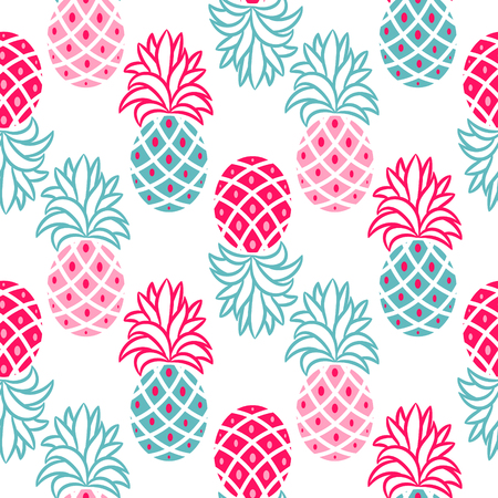 Pineapple pink and blue seamless vector pattern. Ananas seamless surface texture design for apparel, fabric and paper print.のイラスト素材