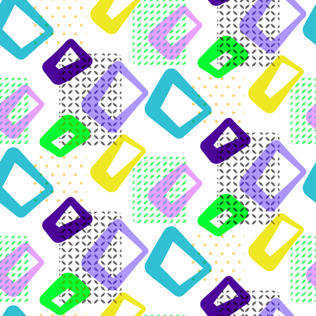 Geometric vintage 50s seamless vector pattern. Retro sixties yellow, green and blue shapes surface texture.のイラスト素材
