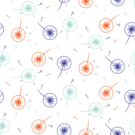 Dandelion blue and orange seamless vector pattern. Flying spring flowers textile print texture.のイラスト素材