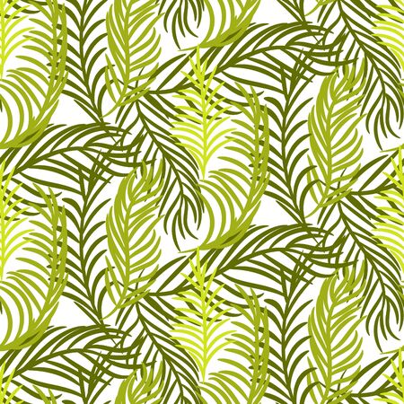 Green palm leaves vector seamless background. Tropic jungle nature pattern for textile and paper.のイラスト素材