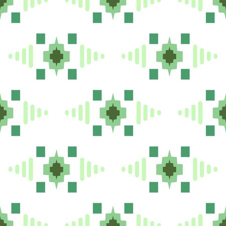 Geometric eastern grid motif green and white seamless tile pattern. Abstract shapes vector texture for ceramic design, textile and wallpaper.のイラスト素材