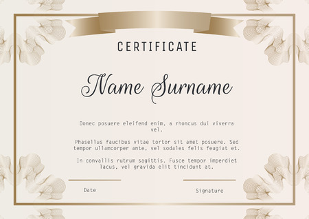 Certificate diploma template with guilloches in corners.のイラスト素材