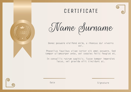 Certificate award template blank in gold colors.のイラスト素材