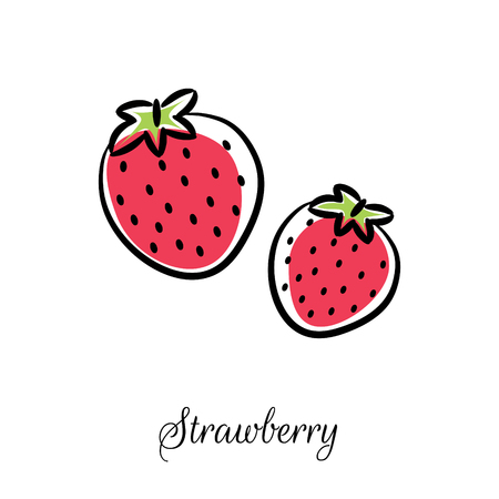 Strawberry line doodle vector icon. Fruit outline berry isolated on white background.のイラスト素材
