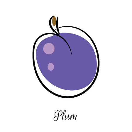 Plum line doodle vector icon. Fruit outline violet isolated on white background.のイラスト素材