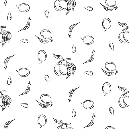 Olive plant sketch seamless vector pattern.のイラスト素材