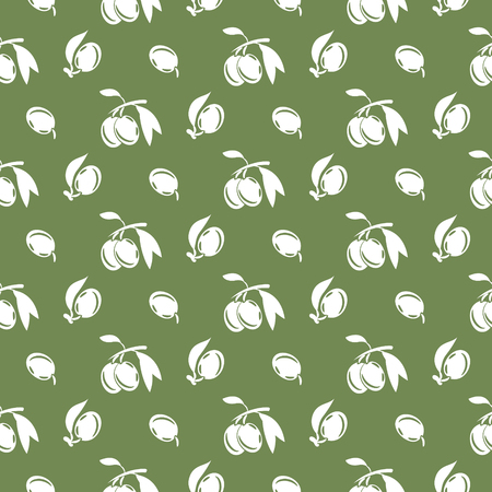 Olive plant silhouette green vector pattern.のイラスト素材